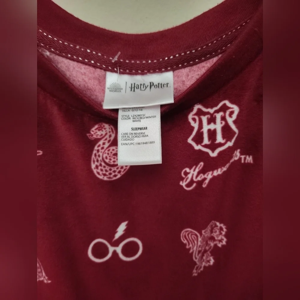 Harry Potter Burgundy Pajama Shirt – Magical Symbols Print, Soft & Cozy (L) - Picture 9 of 9